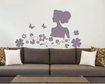 Woman Flower Vinyl Decals Modern Wall Art